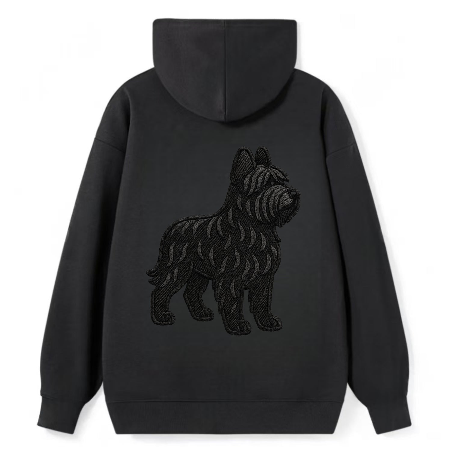 Briard - Black wavy coat embroidered herding pose - Classic Pullover Hoodie - Black