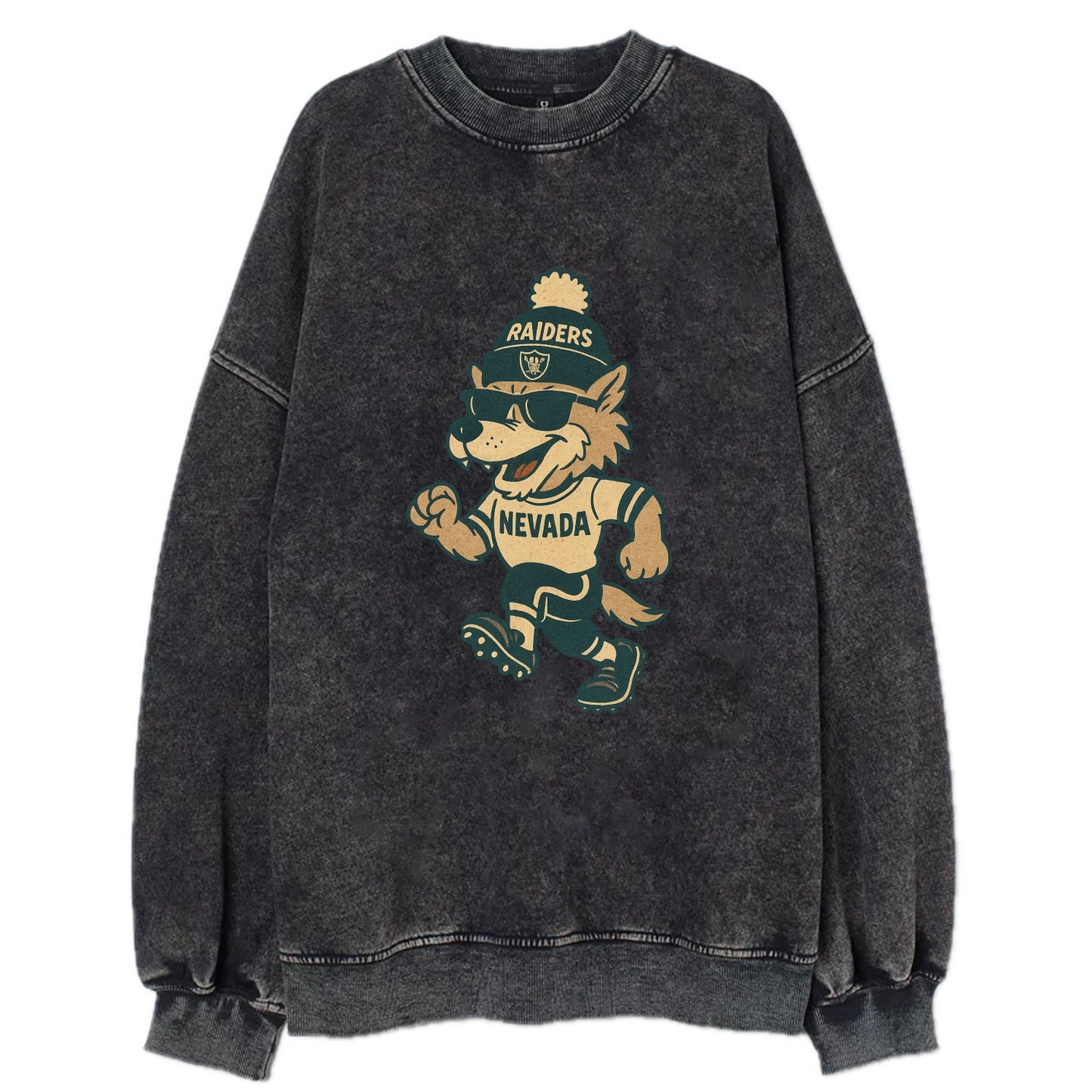 Nevada Wolf wearing Raiders beanie with outlaw patch and wayfarer sunglasses - Vintage Sweatshirt - Black