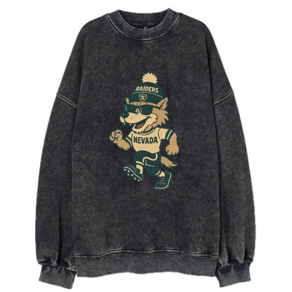 Nevada Wolf wearing Raiders beanie with outlaw patch and wayfarer sunglasses - Vintage Sweatshirt - Black