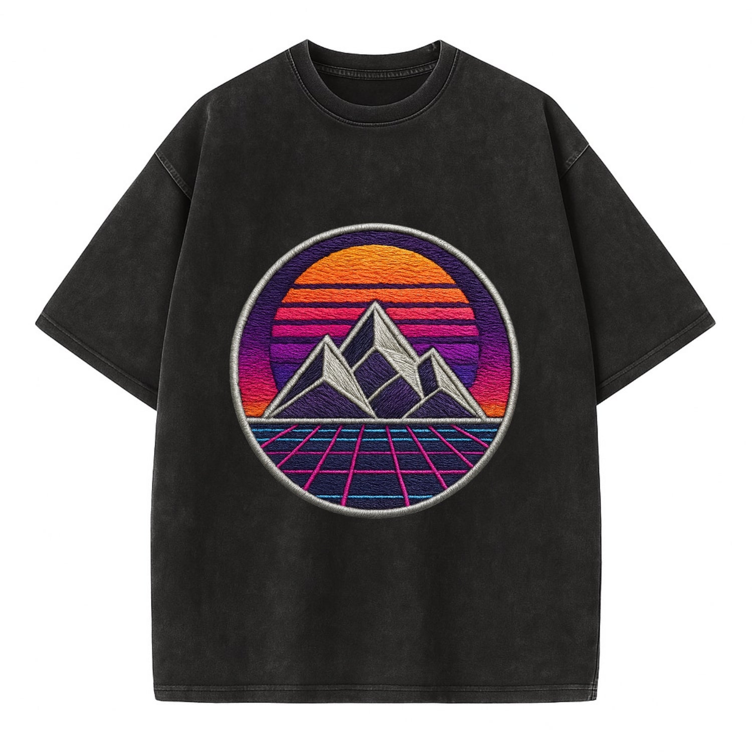 Retrowave Mountains - Vintage T-shirt - Black