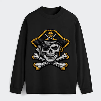 PIRATE SKULL - Jolly Roger skull in black and white , pirate - Classic Long Sleeve Shirt - Black