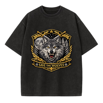 SAVE THE WOLVES - wolf moon in gray , predator protection - Vintage T-shirt - Black