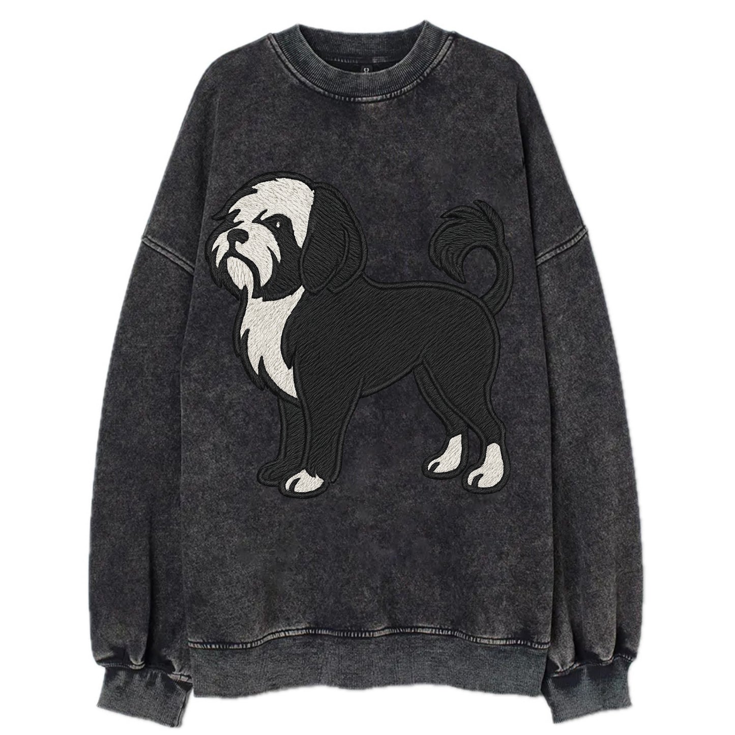 Löwchen - Black and white lion trim embr - Vintage Sweatshirt - Black
