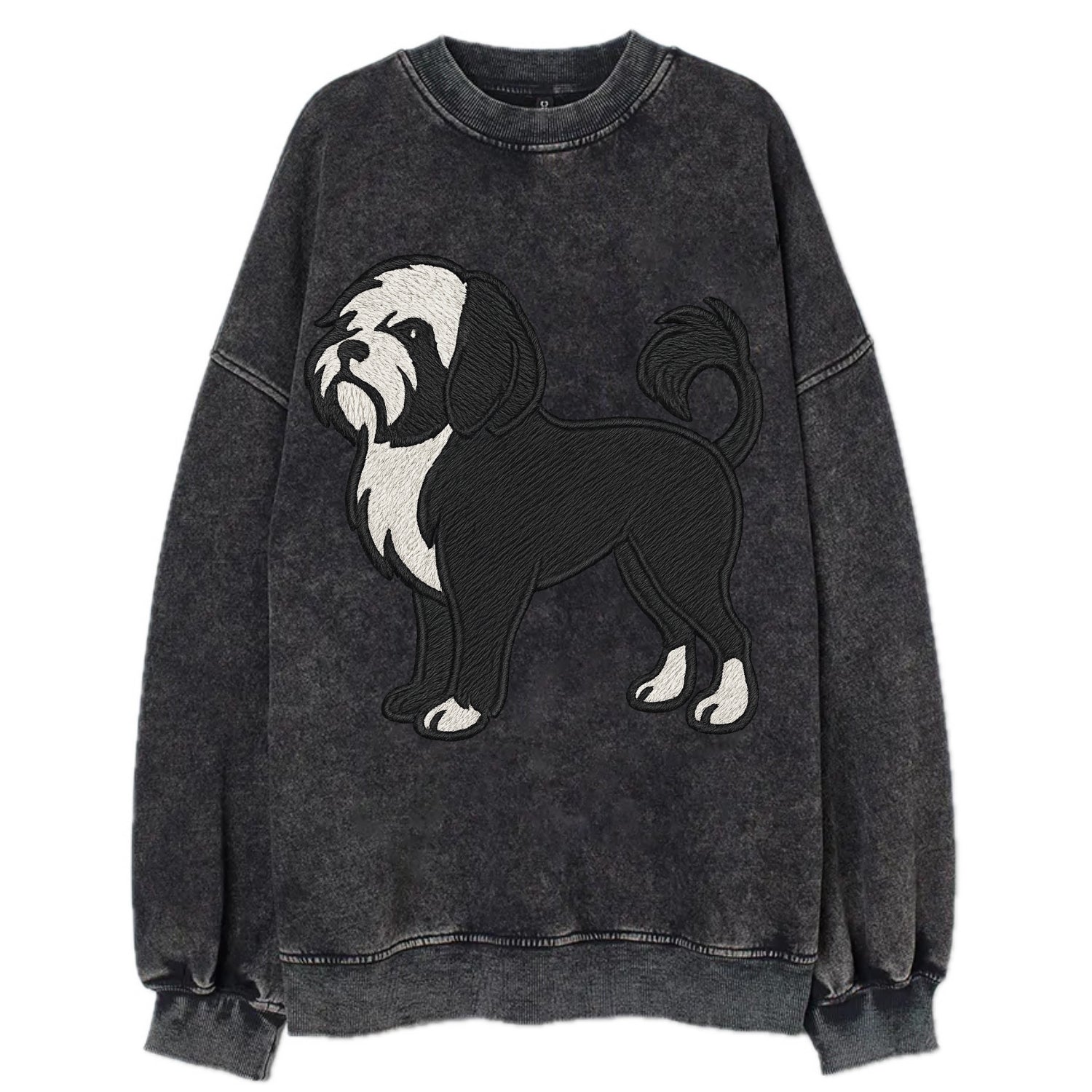 Löwchen - Black and white lion trim embr - Vintage Sweatshirt - Black
