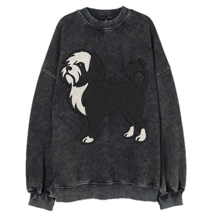 Löwchen - Black and white lion trim embr - Vintage Sweatshirt - Black