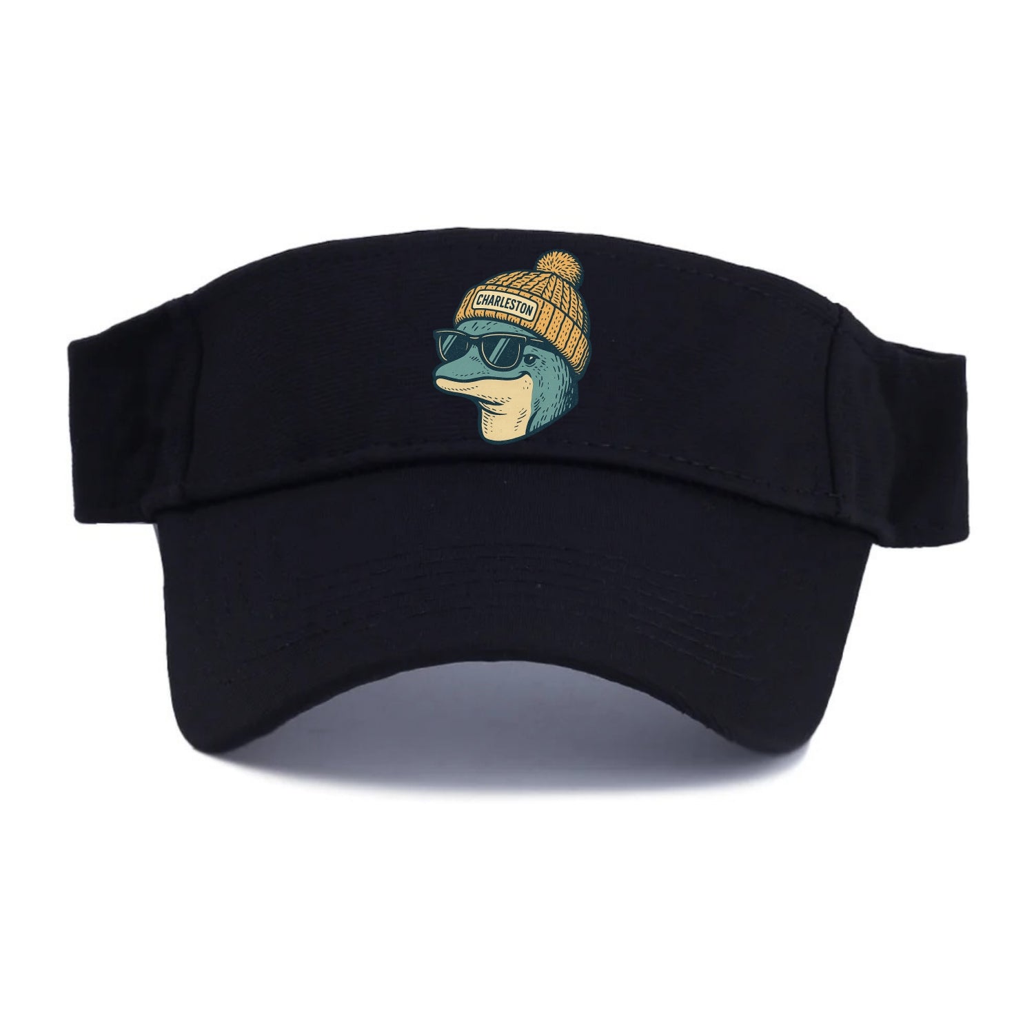 Charleston Dolphin wearing Charleston beanie with pom pom and wayfarer sunglasses - Visor - Black