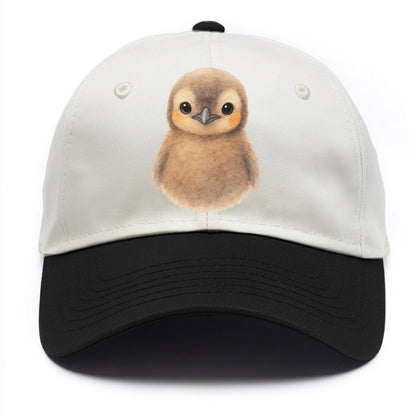 Baby King Penguin - orange cheek patches, fluffy brown, large eyes, front-facing, - Two Tone Cap - Black