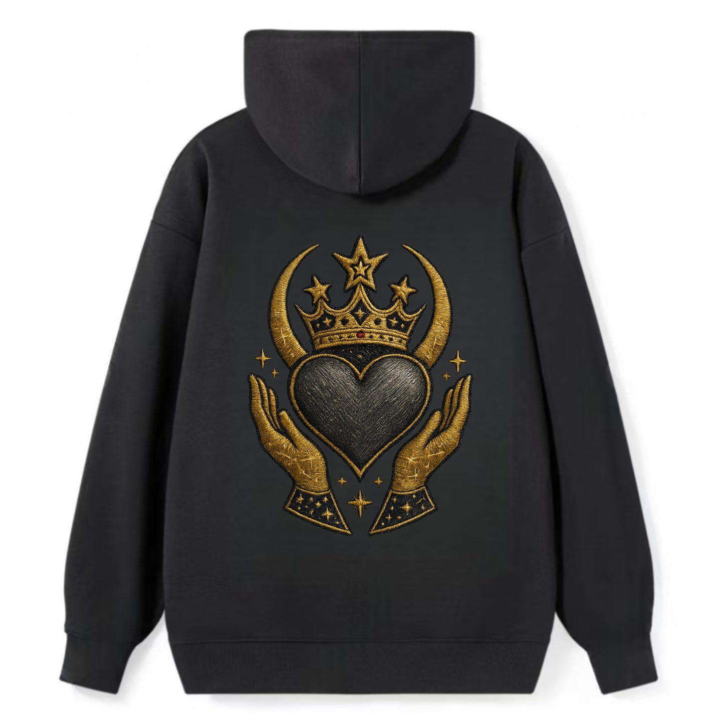 Celtic knot crown with woven strands merging into copper hands shielding - Classic Pullover Hoodie - Black