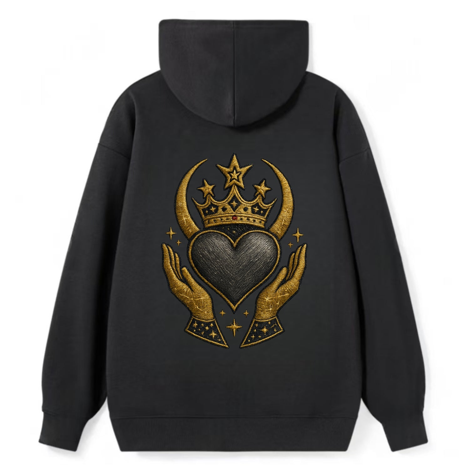 Celtic knot crown with woven strands merging into copper hands shielding - Classic Pullover Hoodie - Black