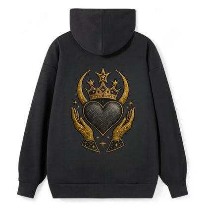 Celtic knot crown with woven strands merging into copper hands shielding - Classic Pullover Hoodie - Black