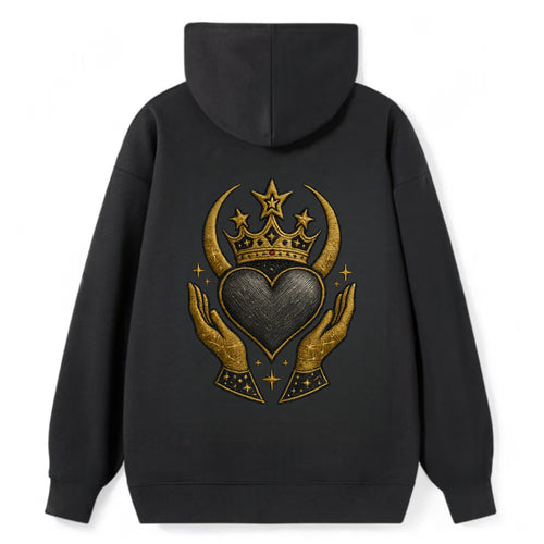 Celtic knot crown with woven strands merging into copper hands shielding - Classic Pullover Hoodie