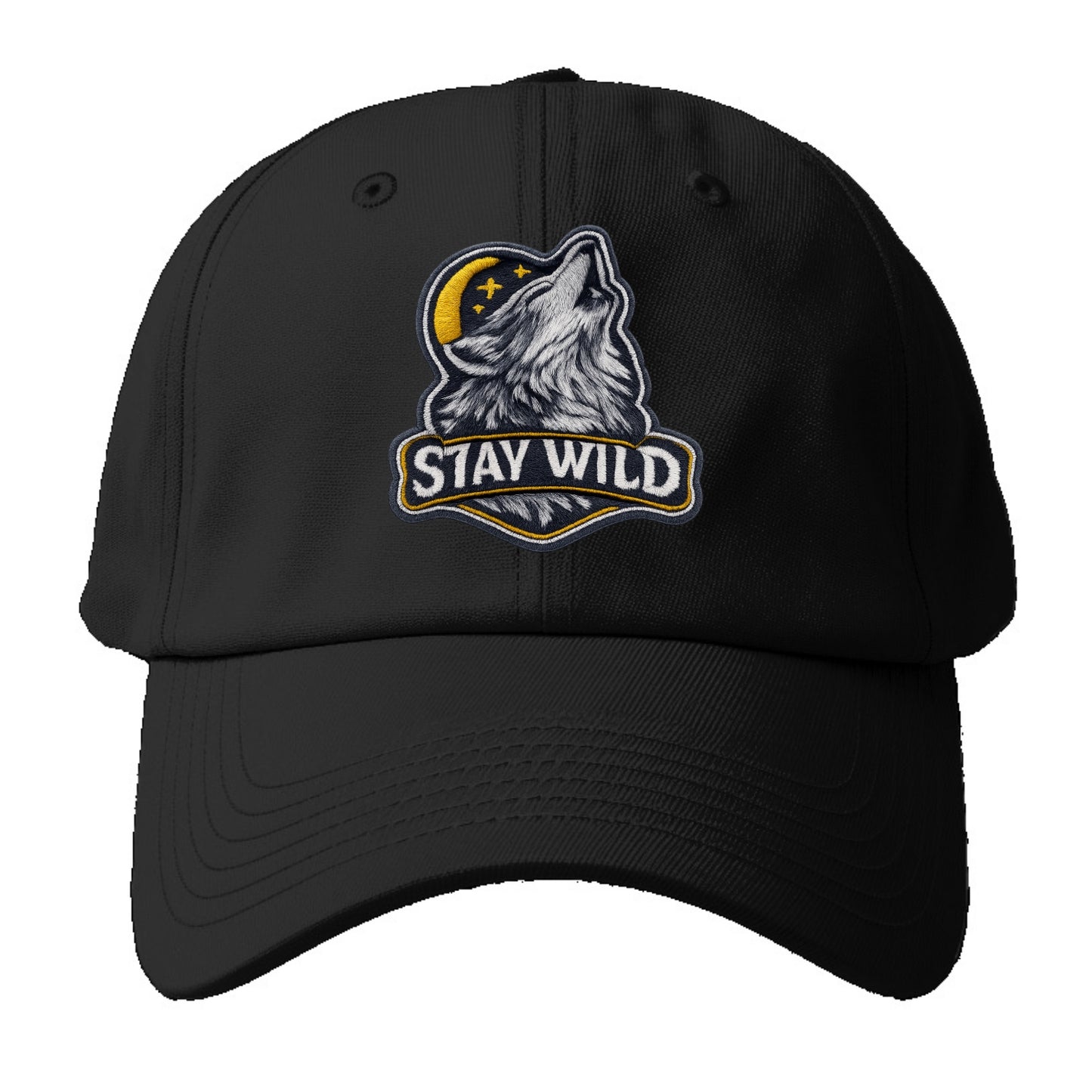 STAY WILD - wolf with text in gray , free spirit - Baseball Cap For Big Heads - Black