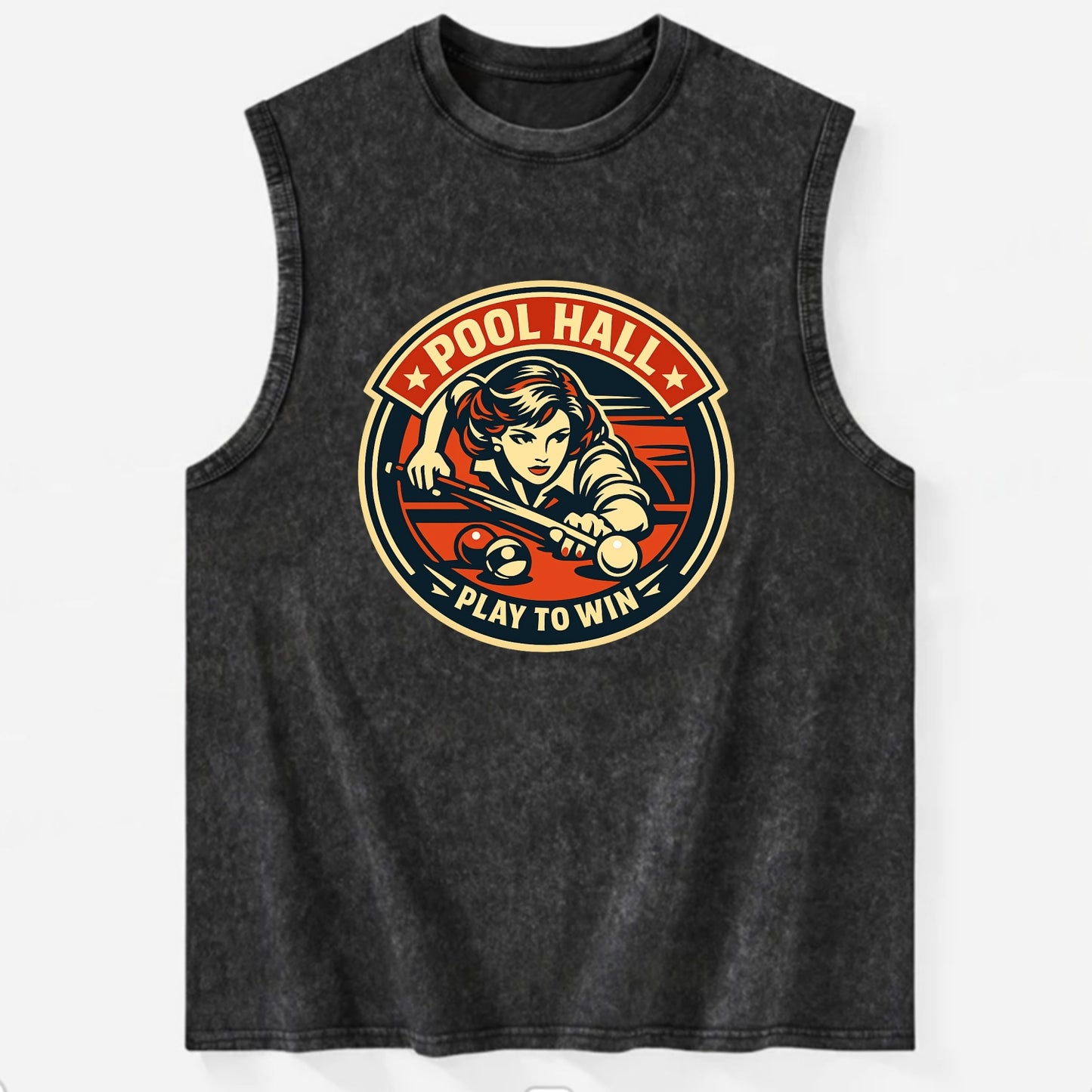 Cue Queen Emblem - Vintage Washed Tank - Black