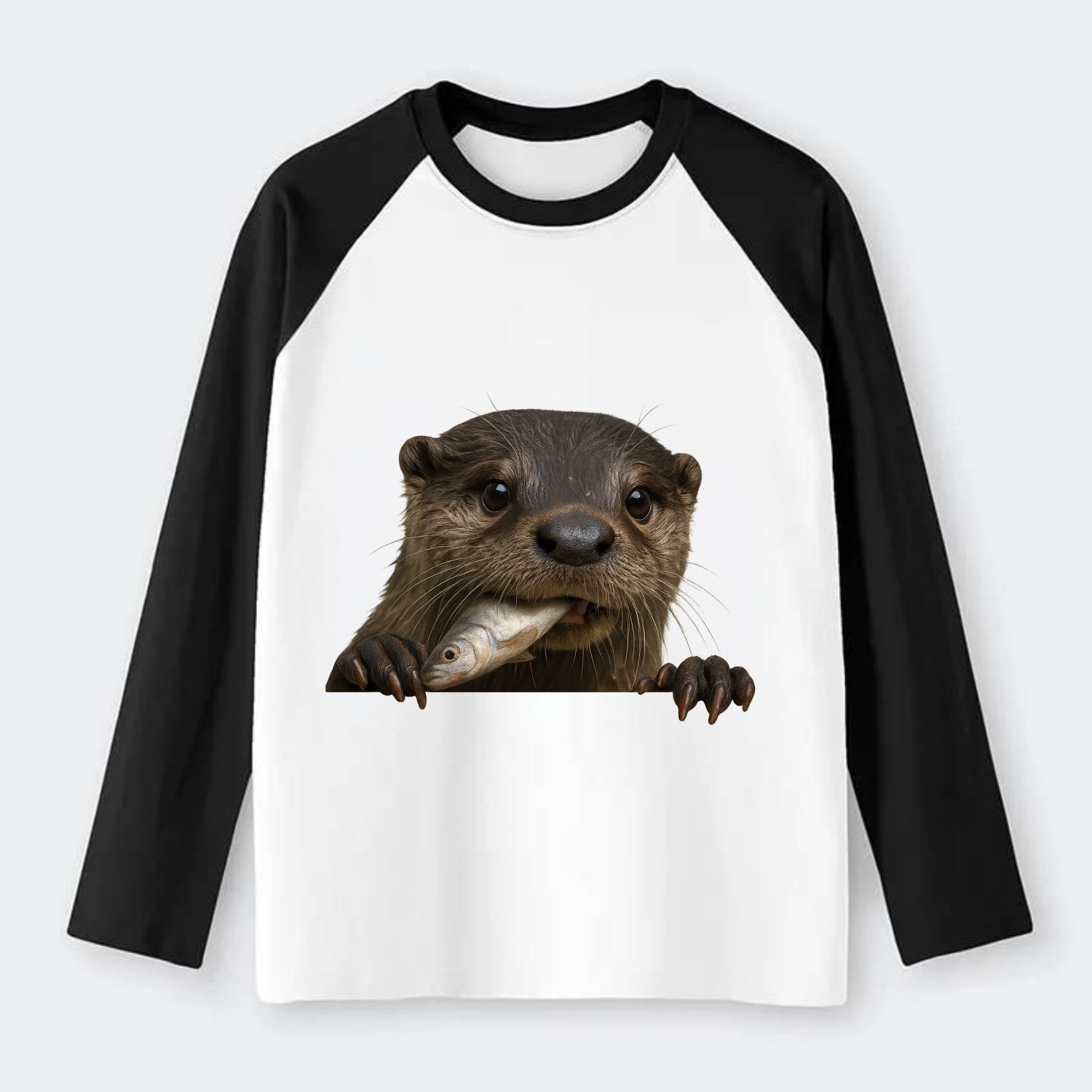 River Otter  - Raglan Long Sleeve T-Shirt - Black