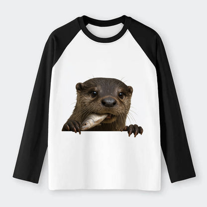 River Otter  - Raglan Long Sleeve T-Shirt - Black