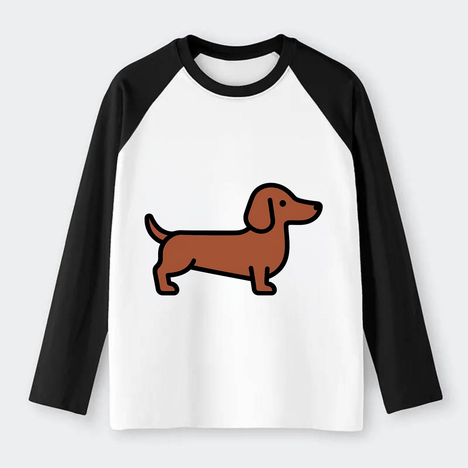 Dachshund - Red/brown smooth flat side profile - Raglan Long Sleeve T-Shirt - Black