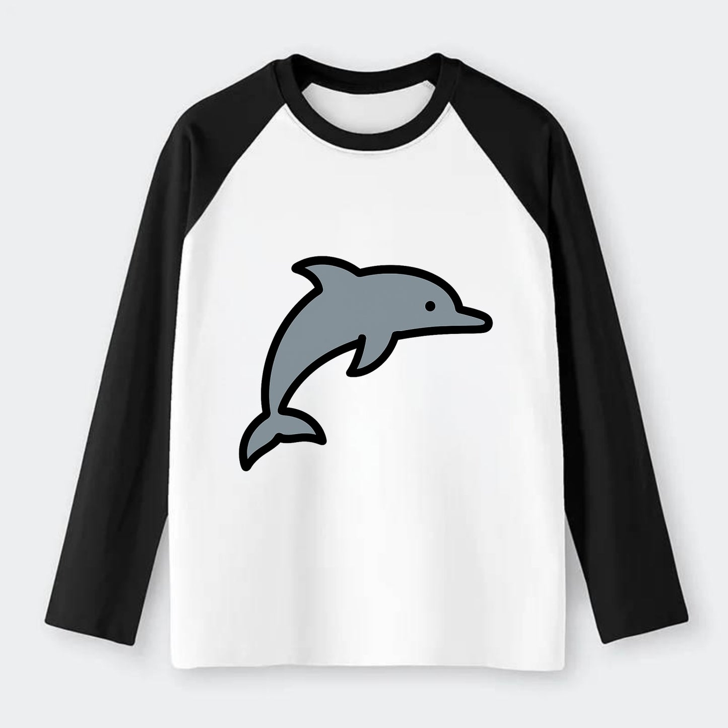 Bottlenose Dolphin - Gray jumping pose flat side profile - Raglan Long Sleeve T-Shirt - Black