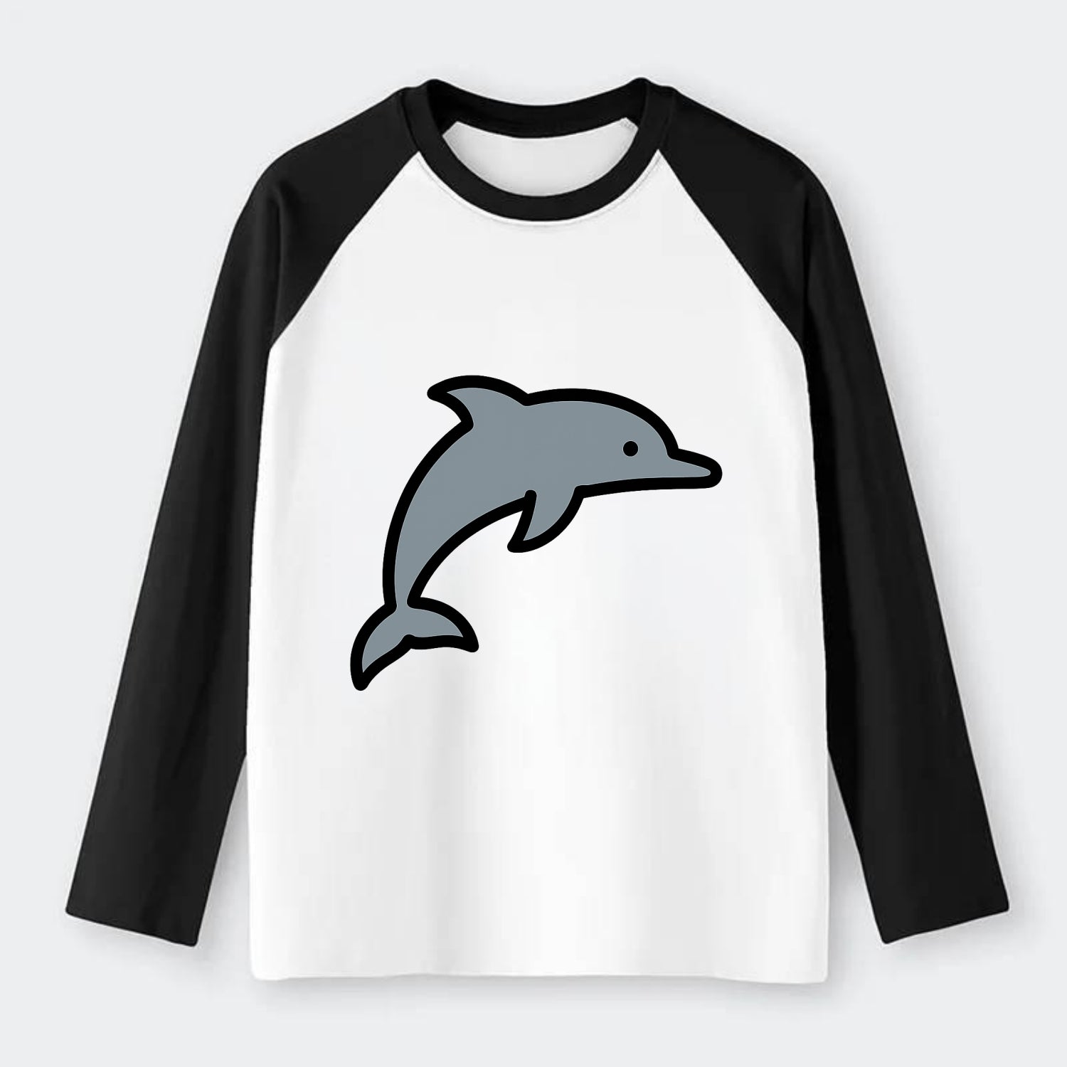 Bottlenose Dolphin - Gray jumping pose flat side profile - Raglan Long Sleeve T-Shirt - Black