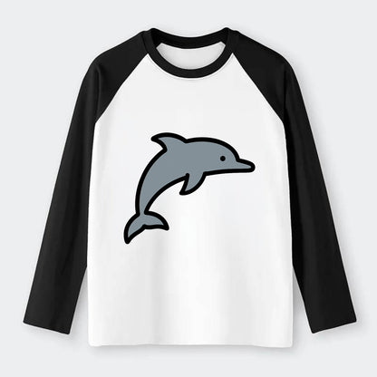 Bottlenose Dolphin - Gray jumping pose flat side profile - Raglan Long Sleeve T-Shirt - Black