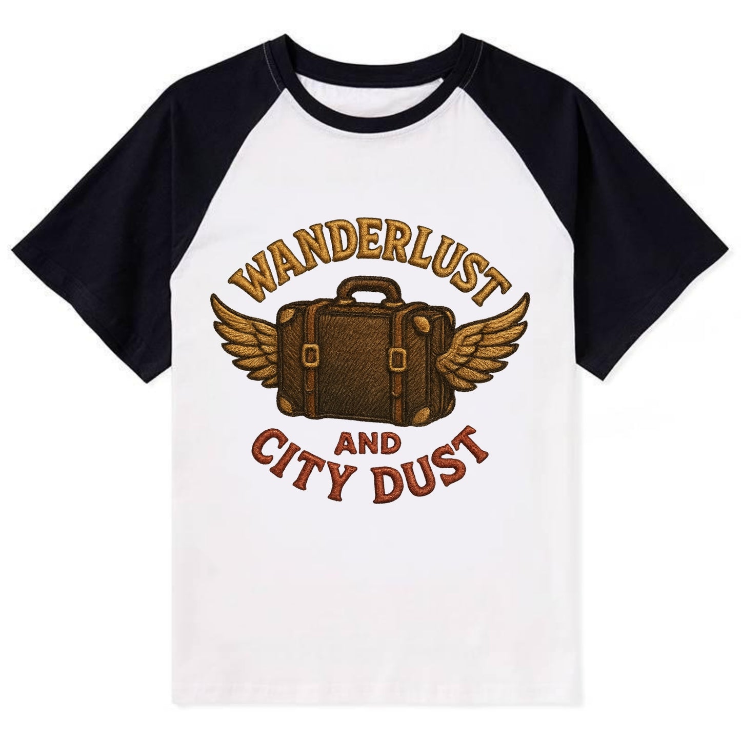 Wanderlust And City Dust  - Contrast Raglan T-shirt - Black