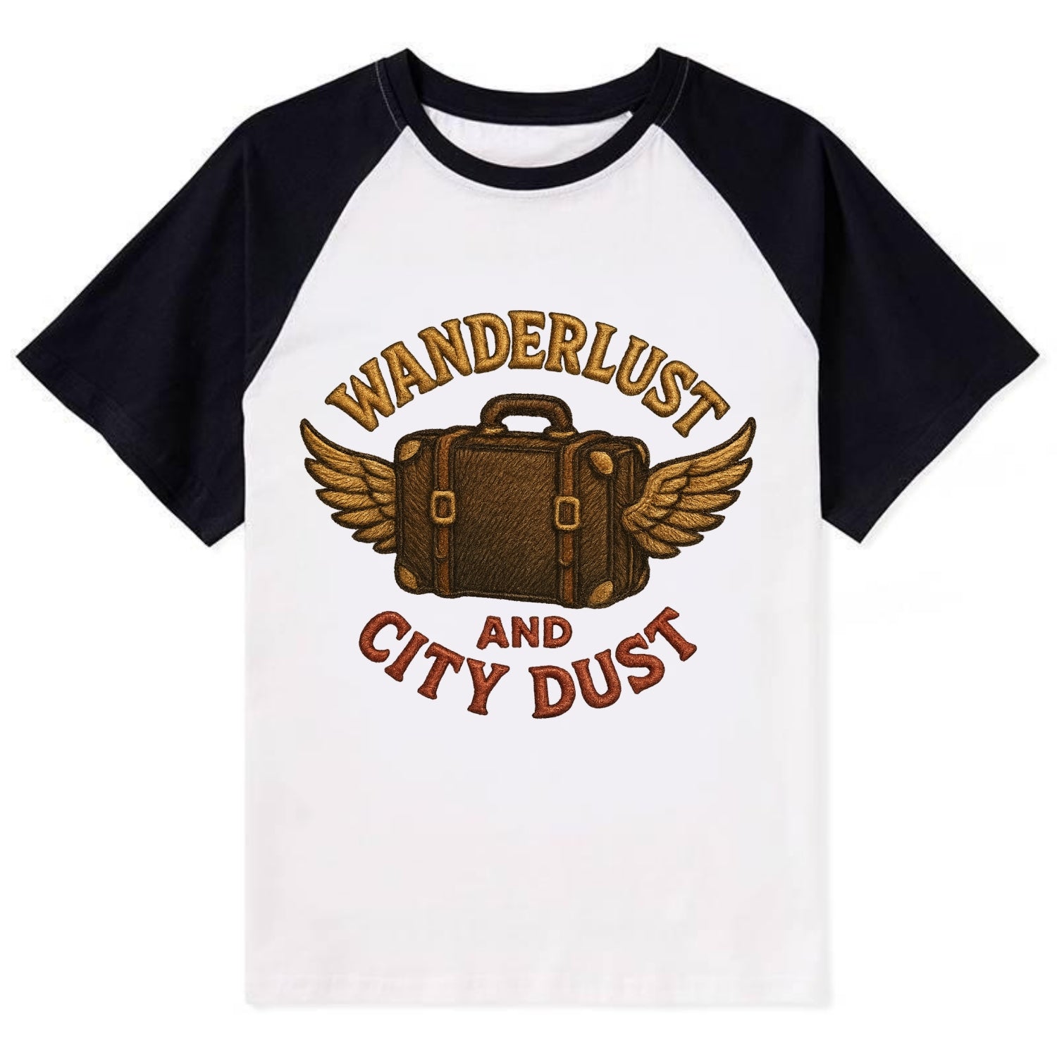 Wanderlust And City Dust  - Contrast Raglan T-shirt - Black