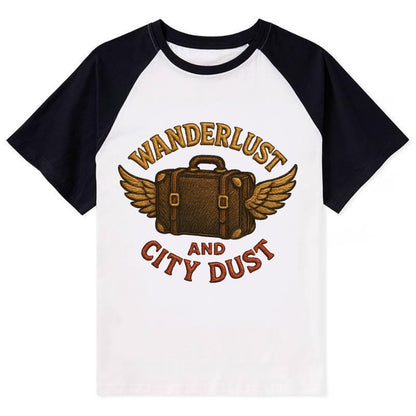 Wanderlust And City Dust  - Contrast Raglan T-shirt - Black