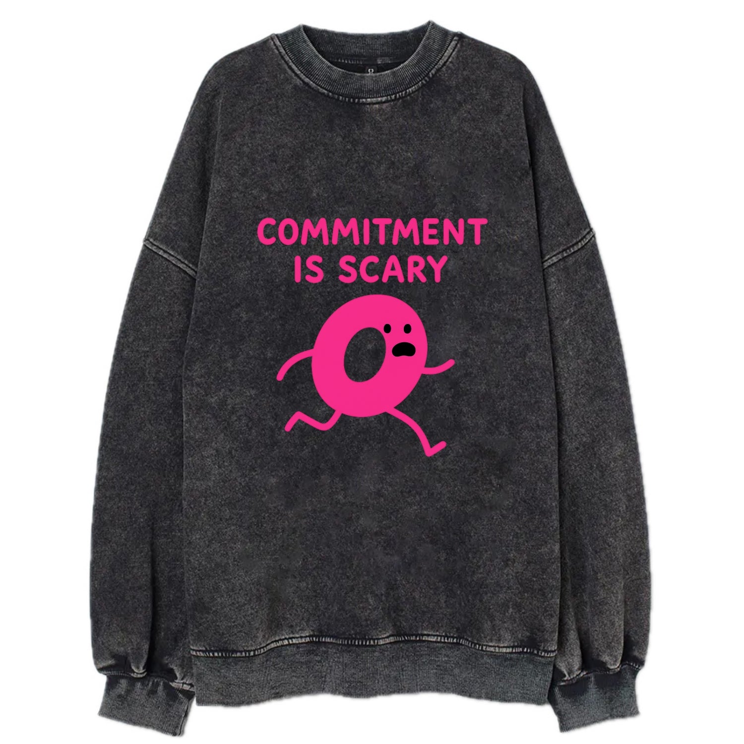 COMMITMENT IS SCARY | Terrified ring running away - Vintage Sweatshirt - Black