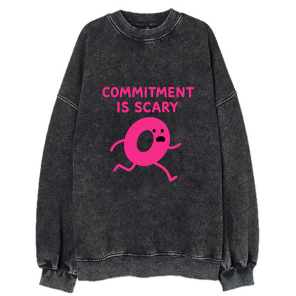 COMMITMENT IS SCARY | Terrified ring running away - Vintage Sweatshirt - Black