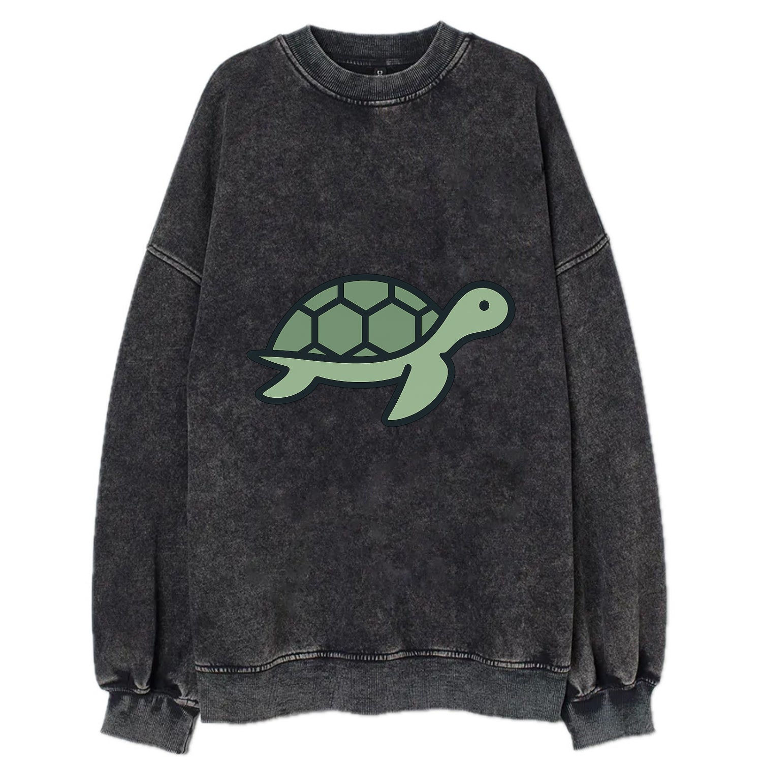 Sea Turtle - Green with shell pattern flat side profile - Vintage Sweatshirt - Black