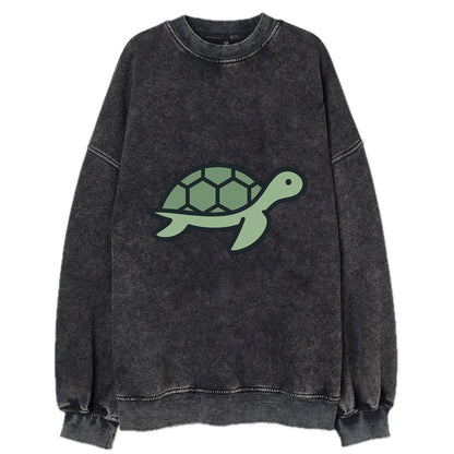 Sea Turtle - Green with shell pattern flat side profile - Vintage Sweatshirt - Black