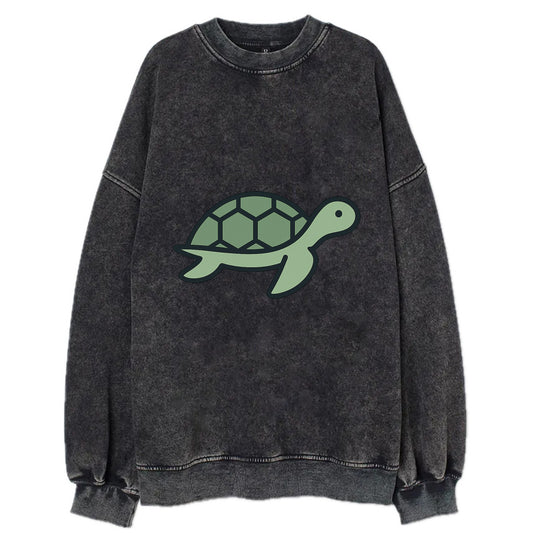 Sea Turtle - Green with shell pattern flat side profile - Vintage Sweatshirt - Black