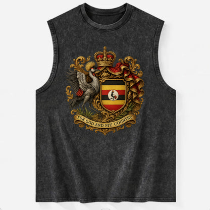 Uganda Crested Crane Emblem  - Vintage Washed Tank - Black