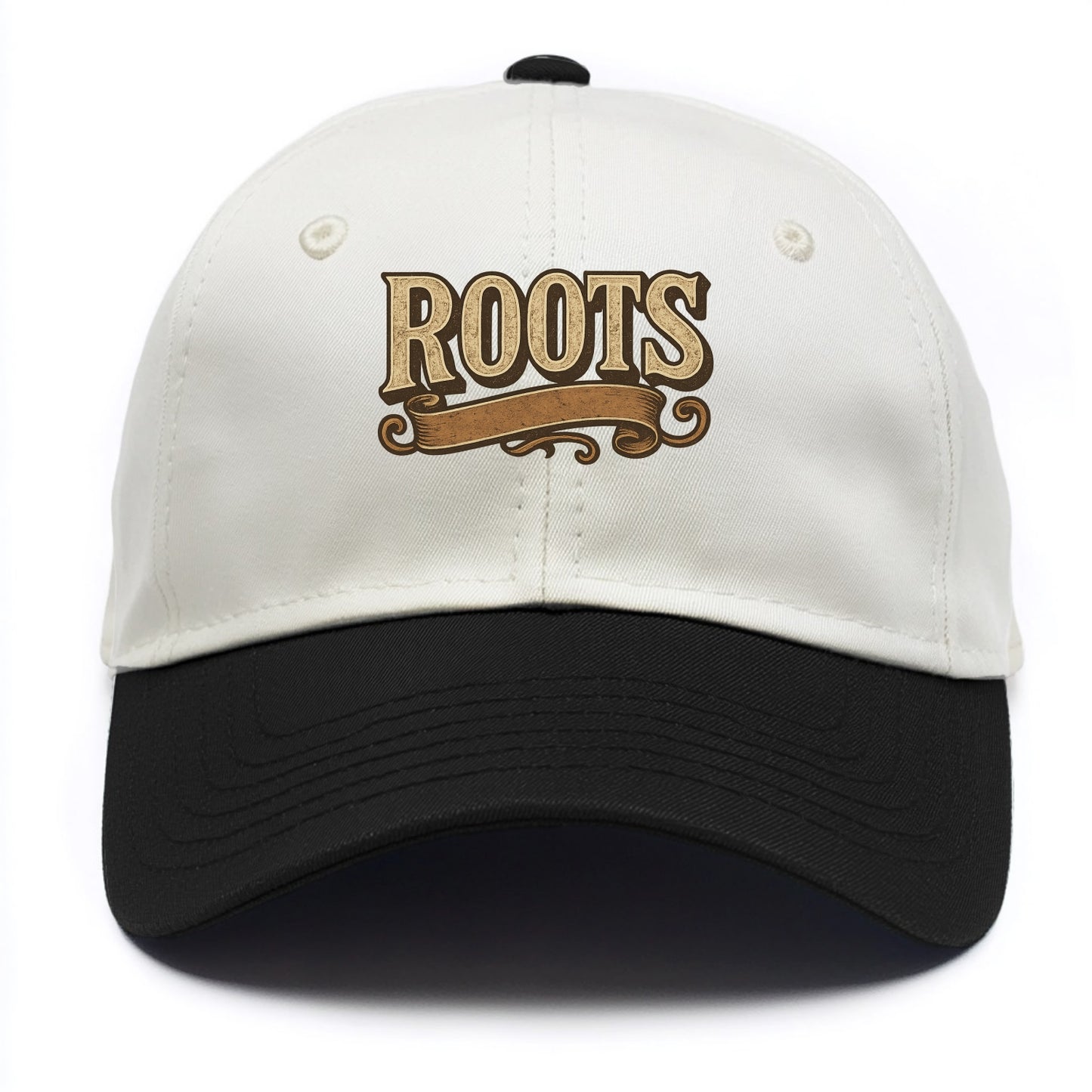 Bold typography design - "ROOTS" - where you come from, heritage - Two Tone Cap - Black