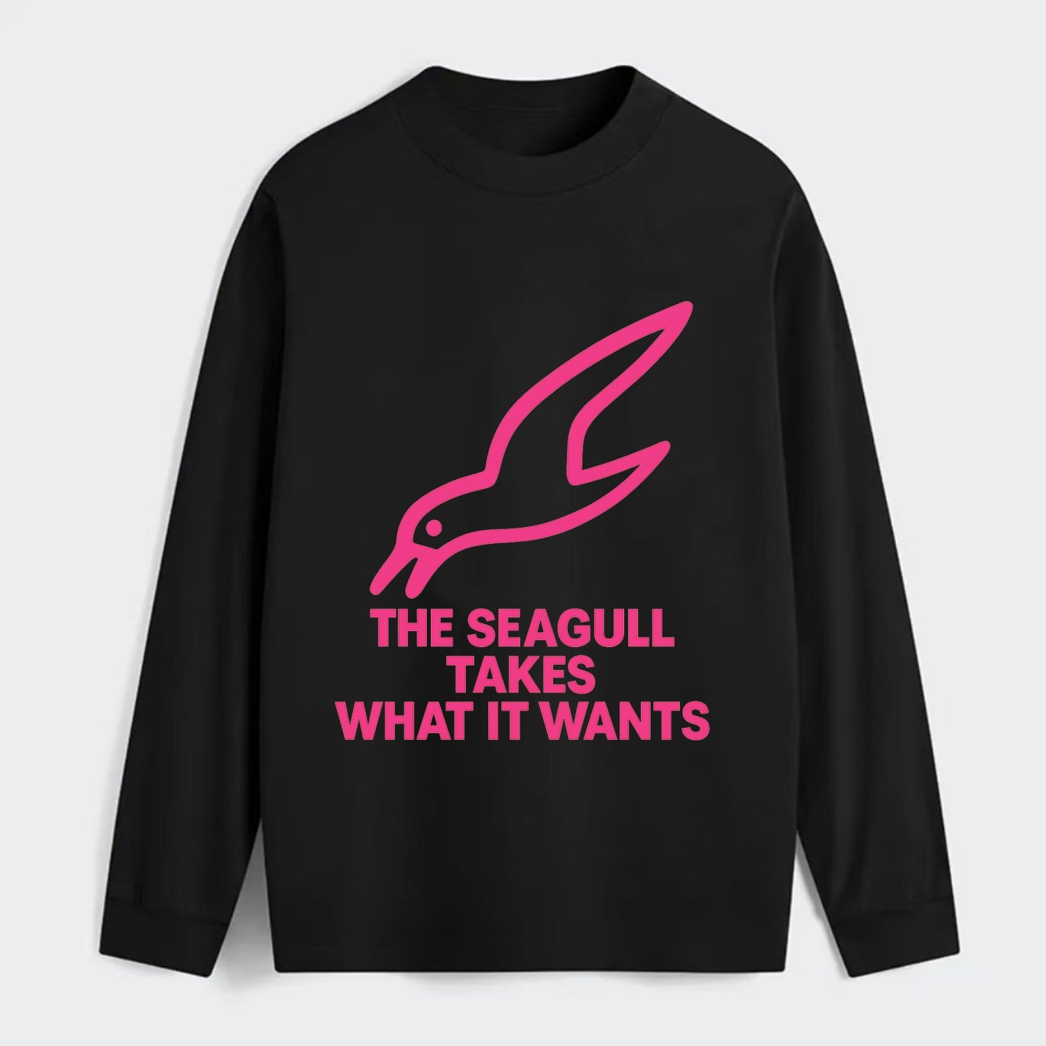 THE SEAGULL TAKES WHAT IT WANTS | Aggressive seagull diving down - Classic Long Sleeve Shirt - Black