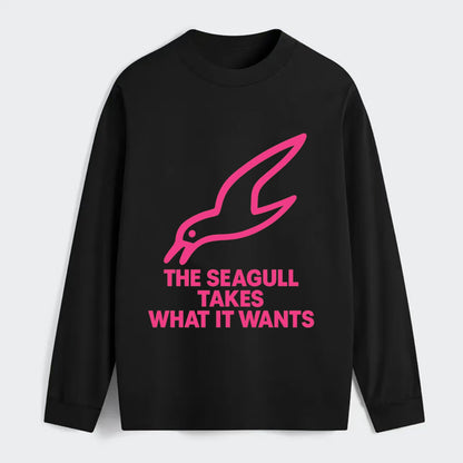 THE SEAGULL TAKES WHAT IT WANTS | Aggressive seagull diving down - Classic Long Sleeve Shirt - Black