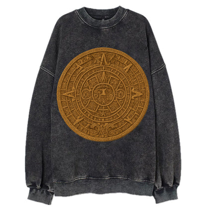 Aztec Calendar  - Vintage Sweatshirt - Black