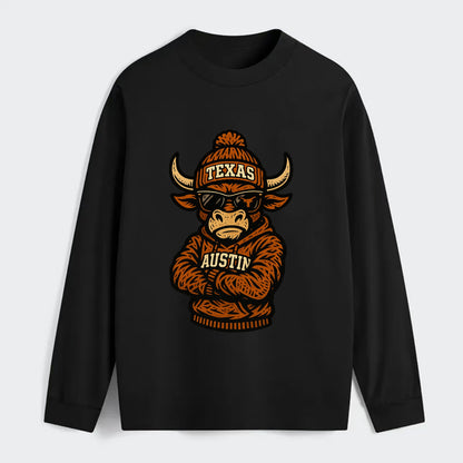 Austin Bevo wearing Texas beanie with longhorn patch - Classic Long Sleeve Shirt - Black