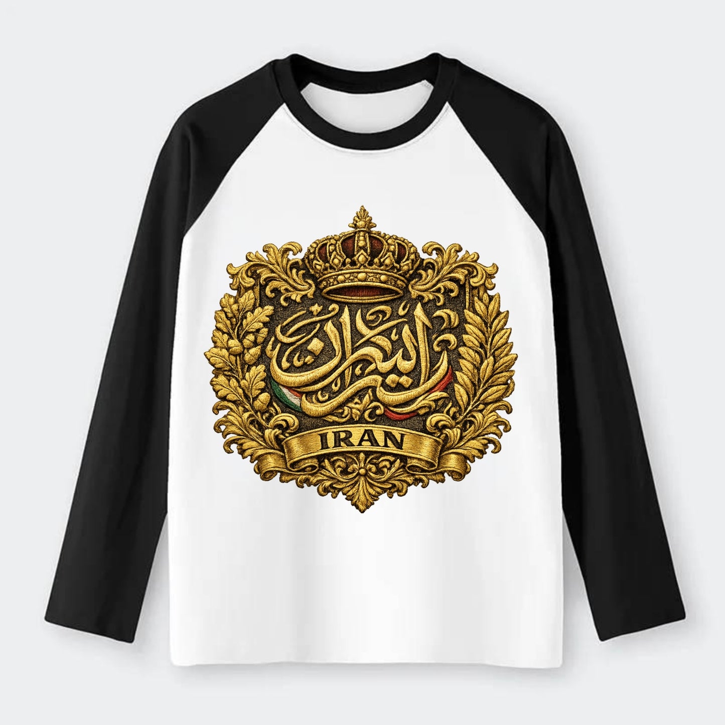 Iran Persian Calligraphy Crest - Raglan Long Sleeve T-Shirt - Black