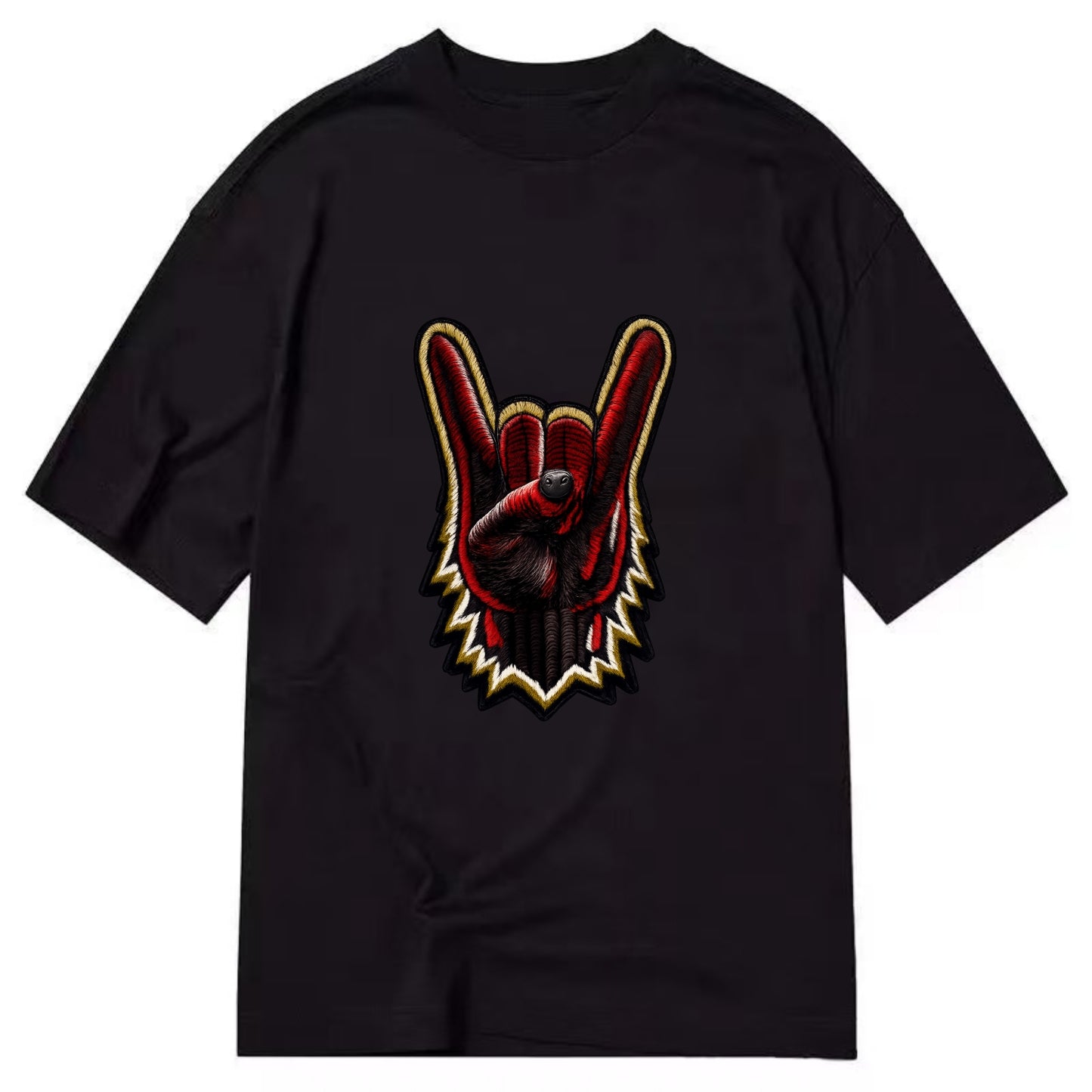 ROCK HAND HORNS - devil horns hand gesture in black and red , metal music - Classic T-shirt - Black