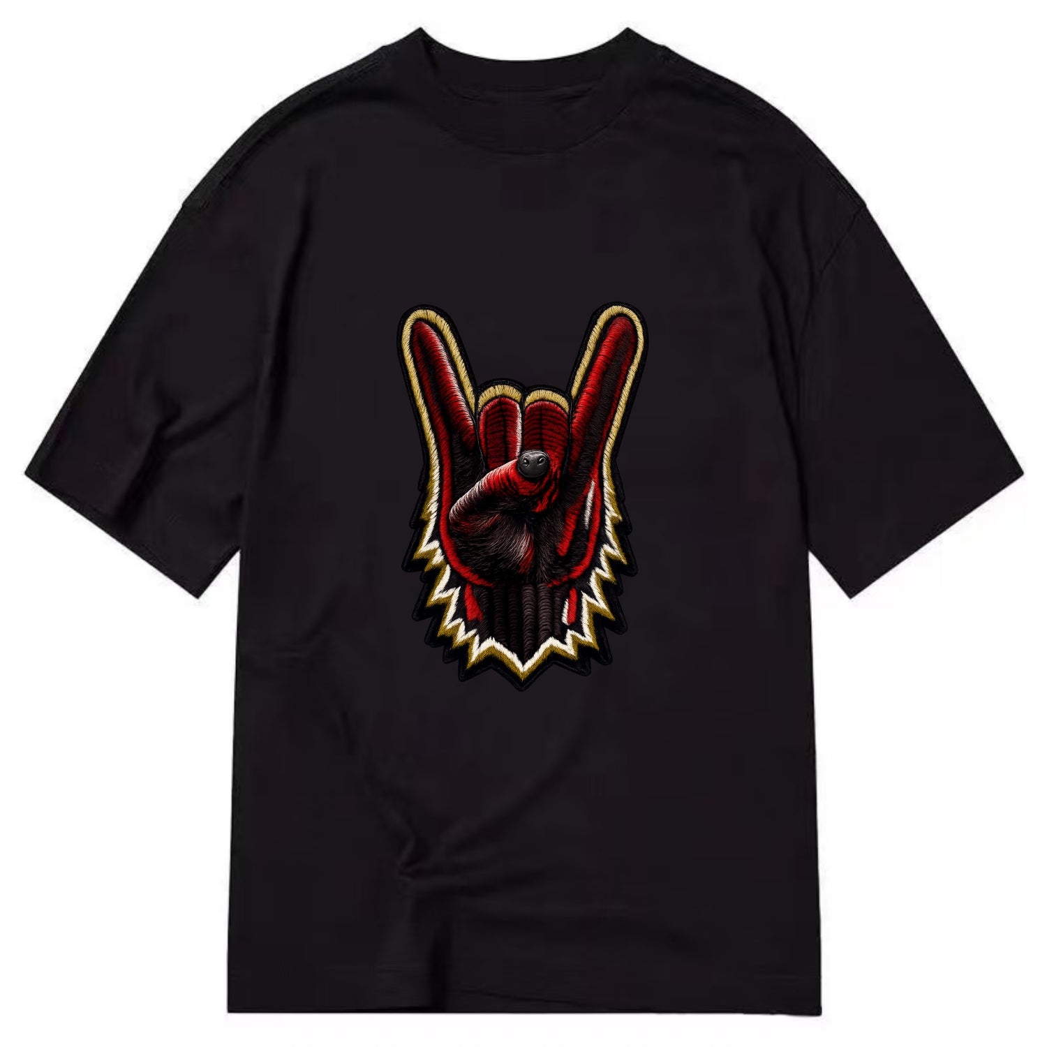 ROCK HAND HORNS - devil horns hand gesture in black and red , metal music - Classic T-shirt - Black