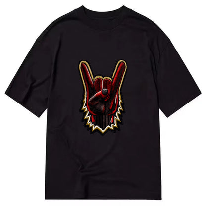 ROCK HAND HORNS - devil horns hand gesture in black and red , metal music - Classic T-shirt - Black