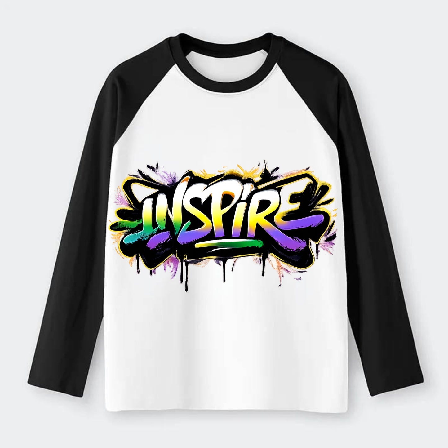 Bold typography design - "INSPIRE" - motivating others, being the spark - Raglan Long Sleeve T-Shirt - Black