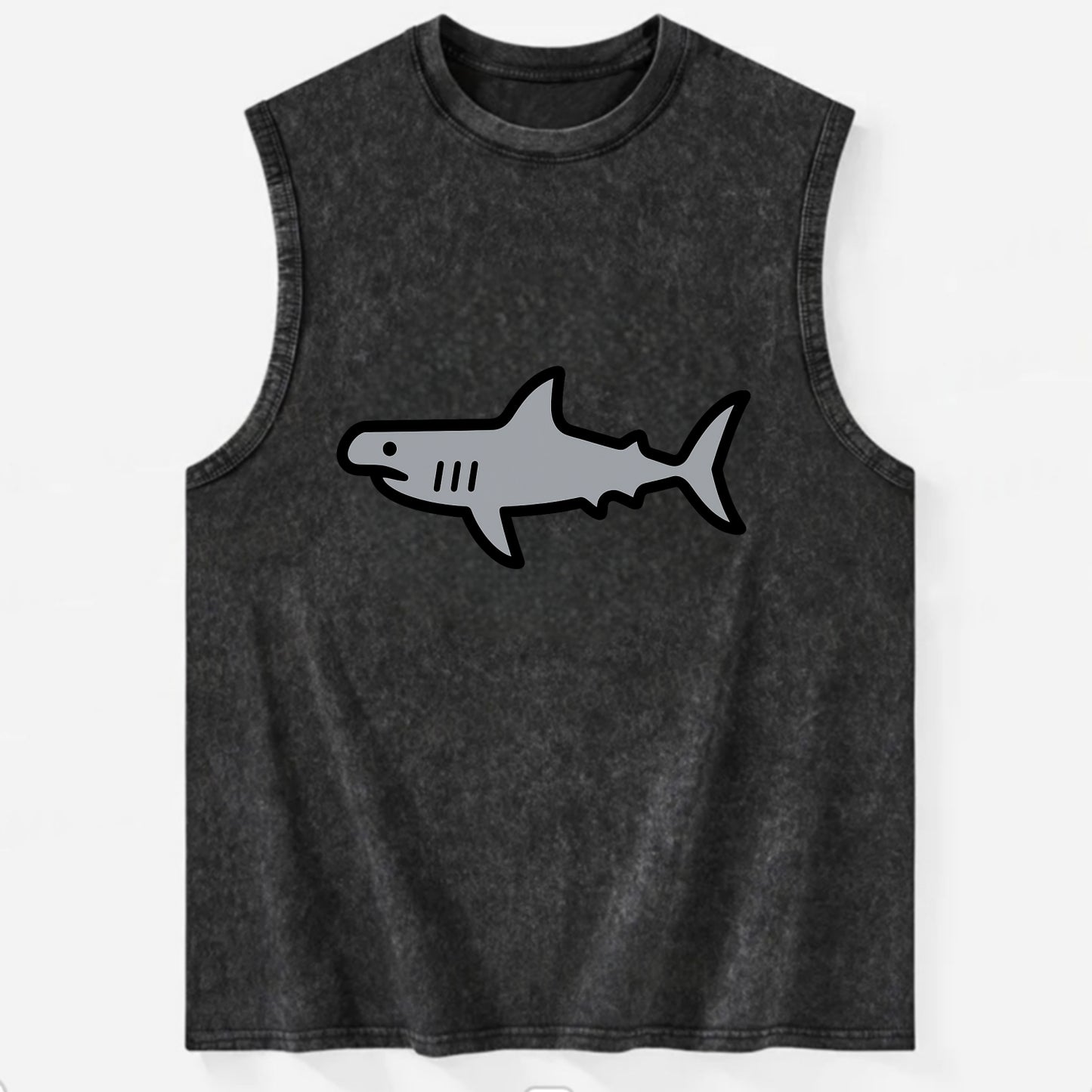 Hammerhead Shark - Gray distinctive head flat side profile - Vintage Washed Tank - Black