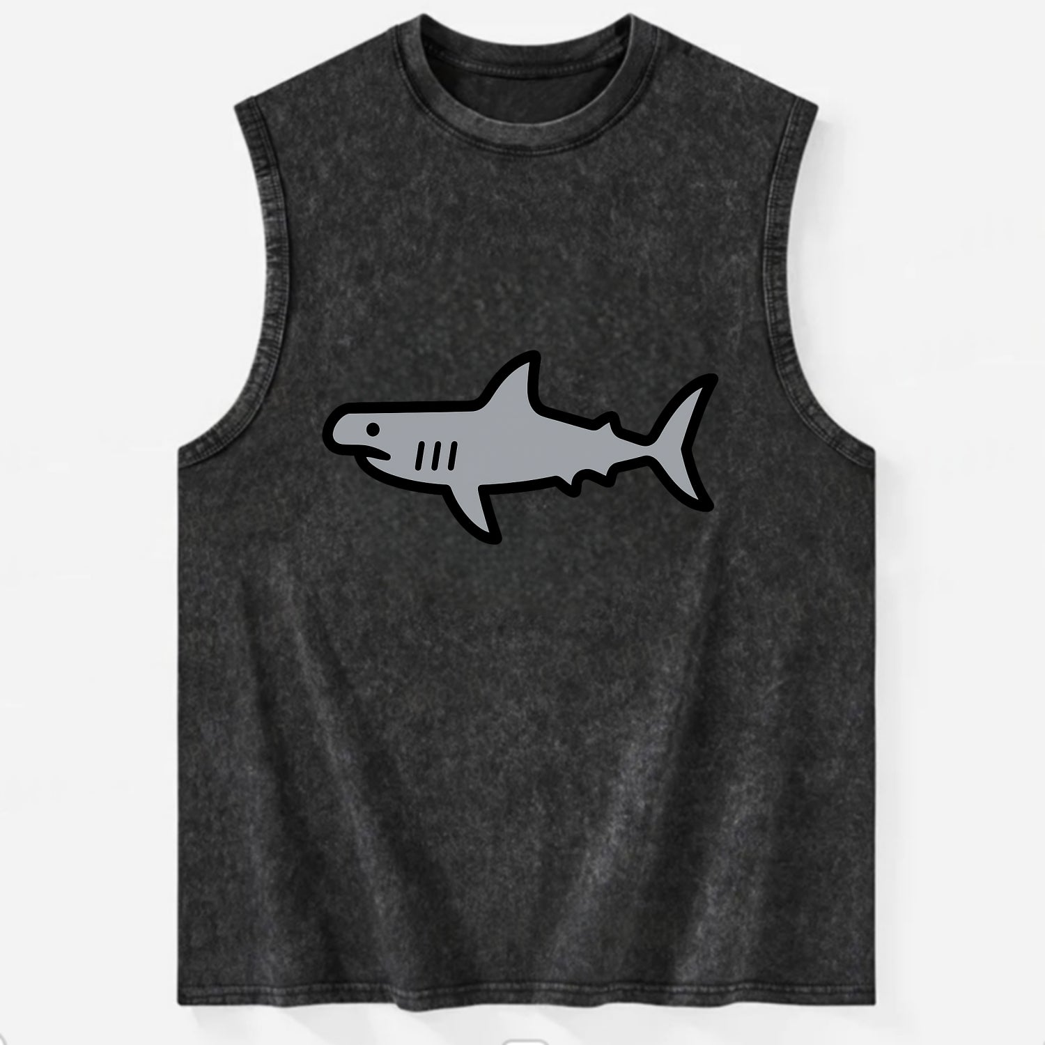 Hammerhead Shark - Gray distinctive head flat side profile - Vintage Washed Tank - Black