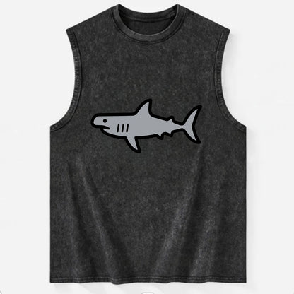 Hammerhead Shark - Gray distinctive head flat side profile - Vintage Washed Tank - Black