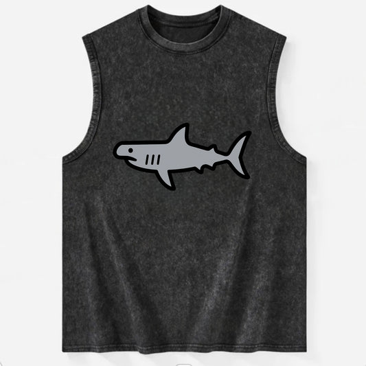 Hammerhead Shark - Gray distinctive head flat side profile - Vintage Washed Tank - Black