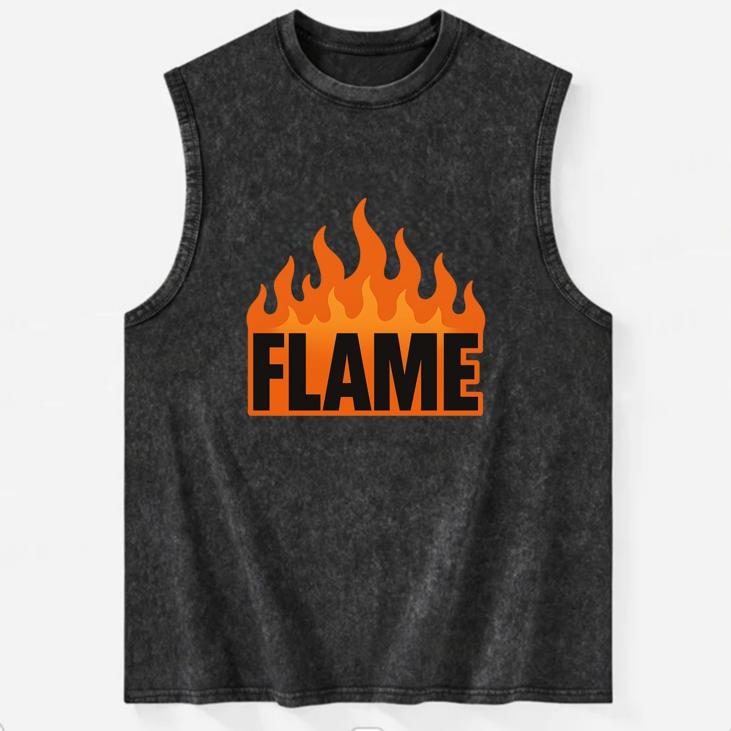 Bold typography design - "FLAME" - burning bright, passionate - Vintage Washed Tank - Black