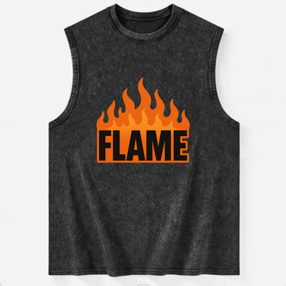 Bold typography design - "FLAME" - burning bright, passionate - Vintage Washed Tank - Black