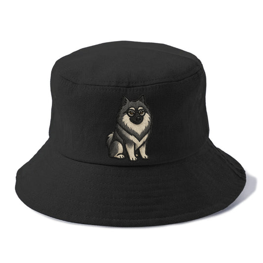 Keeshond - Gray and black spectacles embroidered design - Bucket Hat - Black