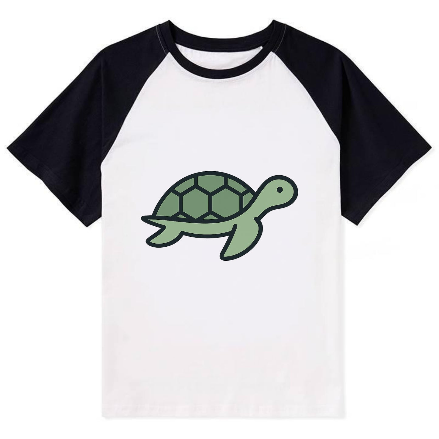 Sea Turtle - Green with shell pattern flat side profile - Contrast Raglan T-shirt - Black